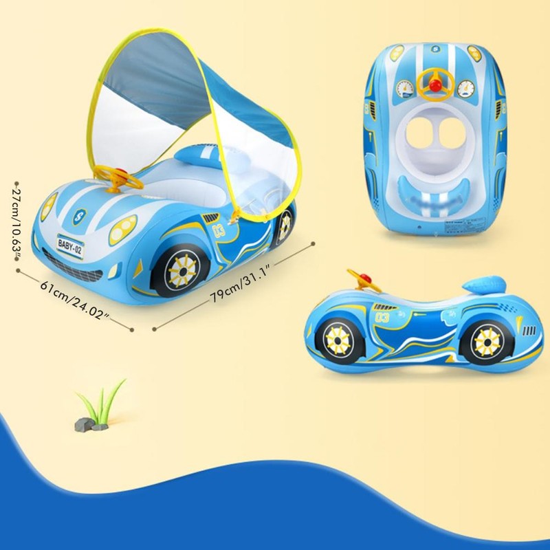 Baby Inflatable Pool Float with Canopy Car Shaped Baby Swim