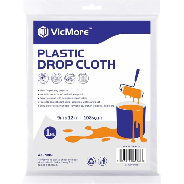 NoBrand Clear Plastic Drop Cloth - Water & Dustproof, Odorless