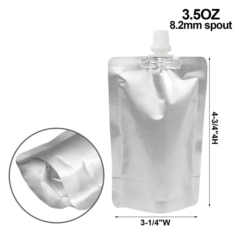 Muka 50 PCS Silver Foil Spout Bag, Reclosable Spout Pouch