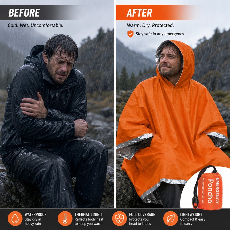 Emergency Rain Poncho for Outdoor Use – Waterproof Thermal Cover