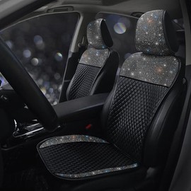 Pirador Luxury PU Leather Front Car Seat Cover Protector with Bling Rhinestones,Crystal Diamond Auto Seat Covers Universal Protector Cushions for Women Universal Fit 95% of Cars Black 2 Seats