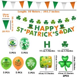 FullJoyHut St Patrick's Day Party Decorations Set Includes Happy St. Patrick's Day Banner Irish Bunting Pennant Shamrock Garland Confetti Latex Balloons Aluminum Foil Balloons for Party Decoration