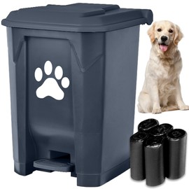 tebiete Dog Poop Trash Can Outdoors Pet Waste Station with Lid Dog Waste Disposal Container with Removable Inner Bin Bucket Hands-Free Pedal Garden Yard Home with 5Rolls Waste Bags, Grey