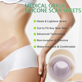 Silicone Scar Sheets, Silicone Scar Tape (1.6”x 75” Roll-1.9M), Medical Grade Scar Tape for Surgical Scars, Reusable Silicone Tape for Surgical, C-Section, Tummy Tuck, Keloid Scars