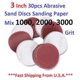 HILDA 3 Inch 30pcs Abrasive Sand Discs Sanding Paper Mix 1000, 2000, 3000 Grit