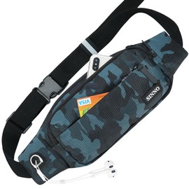 SINNO Large Camo Fanny Pack for Men Women Crossbody with 4-Zipper Pockets Waterproof Gifts for Running Sport Workout Travel Fishing Hiking Waist Packs Phone Bag Wallets Carrying All Phones