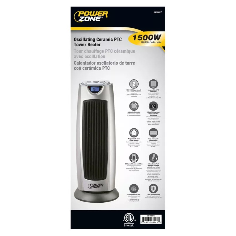 Powerzone NEW POWERZONE KPT-2000BN ELECTRIC CERAMIC TOWER HEATER GREY 1500W