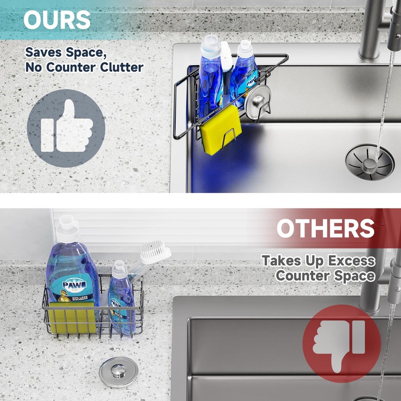 NiHome Extendable Arm Stainless Steel Kitchen Sink Corner Caddy, Easy