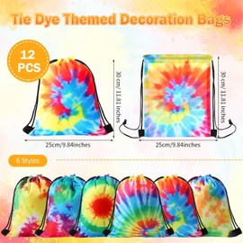 Shappy Tie Dye Party Favor Bags Drawstring Birthday Gift Bag Candy Goodie Treat Bag Colorful Snacks Bag(24 Pcs)