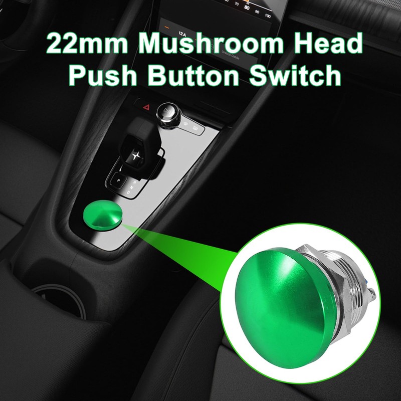 2PCS Waterproof Red Metal Shell Momentary 22MM Mushroom Head Push