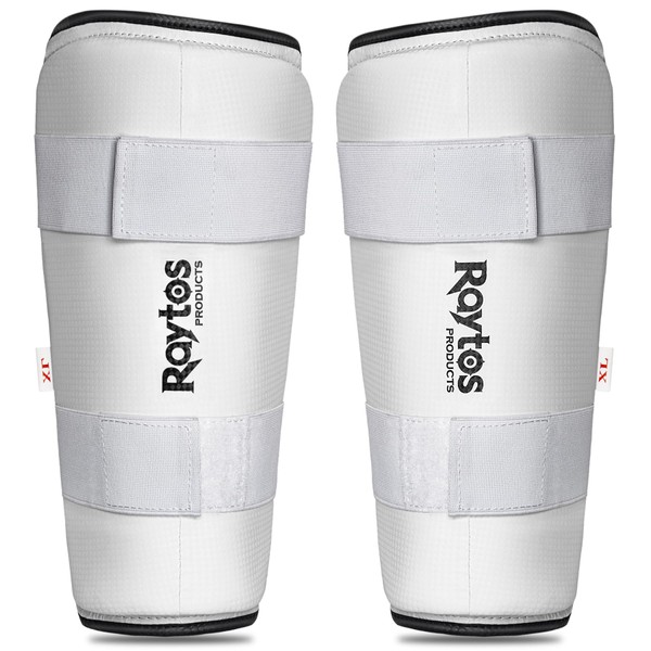 Raytos Karate Protective Gear Shin Guard, Easy to Put on and Take Off (1 Pair of Left and Right Side), XS-XL, 5 Sizes for Adults and Children (S, White)