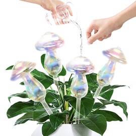JFLLAJNF Plant Watering Globes-4pcs Self Watering Planter Insert,Plant Watering Devices,Glass Watering Bulbs for Indoor Plants,Mushroom Watering Globes,Top-Fill Watering