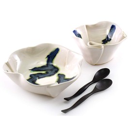 Aurora Collection Salad and Soup Bowl Set in Blue/White, Handmade Pottery