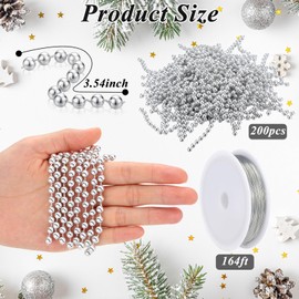 200 Pcs Christmas Tree Beads Garlands 4 Inches Silver Crystal Garland Strands Fake Artificial Pearl Beads Chain Garlands for Christmas Tree Fireplace Wedding Party Vases DIY Decoration, 66ft in Total