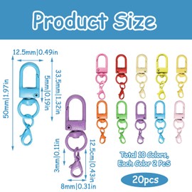 Pack of 20 Small Carabiner Hooks, Metal Colourful Lobster Hooks, Mini Lobster Keyring, Suitable for Keys, Hanging Toys, DIY Accessories (Multi-Colour)