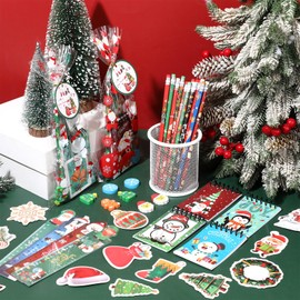 Saypacck 24 Set Christmas Stationery Party Favors for Students Xmas Notebook Pencil Ruler Eraser Stickers Cards Treat Bag for Goodie Bag Filler Stocking Stuffers Exchange Classrooms Reward Prizes