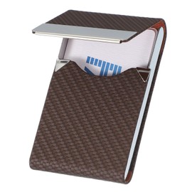 PATIKIL Business Card Holder, Metal PU Leather Slim Name Card Holder Case Pocket with Magnetic Shut for Office Credit, Woven Texture/Dark Brown