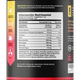 Complejo de Maca 200 Cápsulas. Ingredientes naturales: Maca Amarilla, Negra y Roja. Maca Blend B Life.