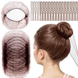 FANDAMEI Hair Net for Kids, Invisible Hair Nets 20PCS with U Shaped Bobby Pins 40PCS,30cm Hair Nets for Buns, Bun Hair Nets for Ballet Girls Hair Accessories Set for Hair Styling,Women,Girls-Brown
