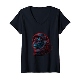 Womens Tiger in Astronaut Helmet Digital Art V-Neck T-Shirt