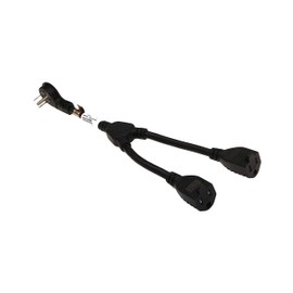SF Cable, 1ft Ultra Low Profile Angle NEMA 5-15P to 2 NEMA 5-15R with 12" 14/3 AWG SJT 15A Heavy Duty