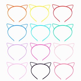 12Pcs Cat Ear Head band Plastic Hair Hoop Hairbands Makeup Headwear Party Hair Accessories for Women and Girls