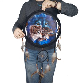 Remorelt 3PCS/Set Large Size Dream Catcher Wolf & Eagle Pattern Hanging Decor, Native American Style Ornament for Home, Dorm, Car,Wolf Decor Wolf Gifts for Wolf Lover(DC04 13Inch Set 3 Mix)