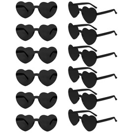 Bouiexye 12 Pack Heart Shaped Sunglasses for Women Heart Glasses for Bachelorette Birthday Party Favor (Black)