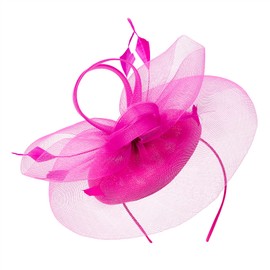 Fascinators Kentucky Derby Hats for Women 2025 Tea Party Hat with Feather Hair Clip Headwear for Wedding Church Hat Hot Pink One Size