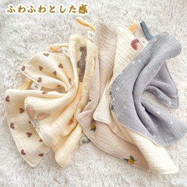 Gauze Towel, Gauze Handkerchief, Baby Loop, 9.1 x 9.1 inches (23 x 23 cm), Set of 5, Drooling, 100% Cotton, 6-ply Gauze, Newborns, Girls, Boys, Nursery School, Baby Showers