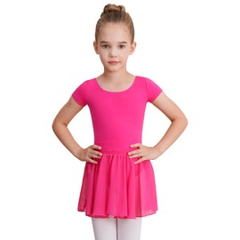 WEGETIT Leotard Girls Gymnastics Toddler Dance Ballet Pink Leotard Dresses with Skirt (Hot Pink,8-10 Years)