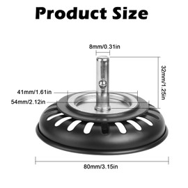 Universal Bathroom Sink Plug, 2Pack Stainless Steel Push Style Plug for Sink, Sink Plug Strainer, Plug for Bathroom Sink Hair Catcher for Bathtub Shower (Diameter 78mm) (Black)