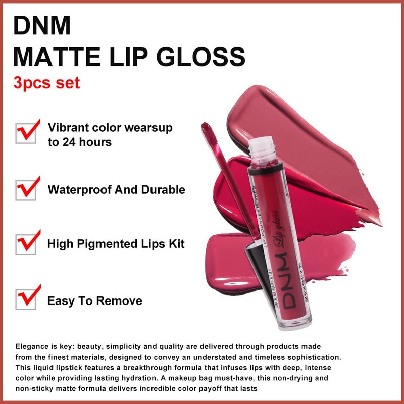 evpct 3Pcs Mauve red Berry pink Rose red Matte Liquid