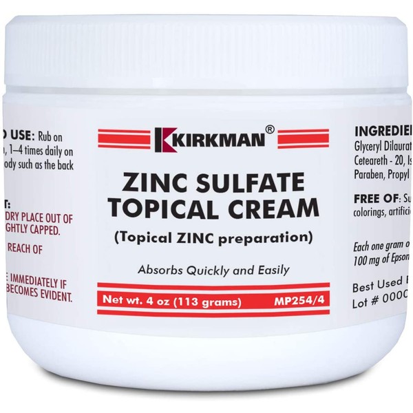 Kirkman Zinc Sulfate Cream 113 gm/4 oz Minerals Gluten/Casein Free