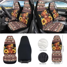 Wanyint Aztec Highland Cow Sunflower 12 Pack Car Accessories with Front Seat Cover Steering Wheel Cover Seatbelt Cover Armrest Mat Trash Can Mount Pocket Cup Holder Rearview Mirror Cover Keychain