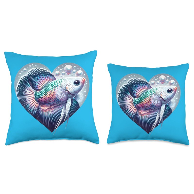 Pearl Gourami Fish Heart Throw Pillow