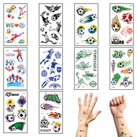 10 Sheets Soccer Temporary Tattoos Sports Themed Birthday Party Decorations Soccer Temporary Tattoo Sticker World Cup Fake Tattoo for Men Women Ball Game Party Favor Makeup Costume Supplies