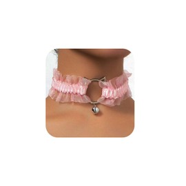 Hanfluenve 1Pcs Adjustable Black Choker Necklace Cat Shape Lace Necklace Handmade Retro Punk Gothic Necklace Cosplay Choker Lolita Bell Collar Women Lace Choker Necklace for Women Parties (Pink)