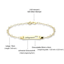 Women's Bracelet Women's Jewellery 925 silver gold-plated with sayings engraving Bracelets for women, girlfriend, daughter, as a gift, lucky charm or as a bracelet. The bracelet is adjustable., Gold-Plated Silver, Favourite person
