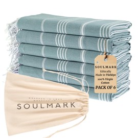 SOULMARK 6-Pack 100% Cotton Turkish Beach Towel - Large 38"x71" Sand Free Quick Dry Beach Blanket, Lightweight, Ultra Absorbent, Perfect for The Beach, Gym, Spa, Travel - Made in Green (Sage Green)