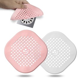 2 Pack Drain Hair Catcher Durable Silicone Drain Protector Hair Stopper with Suction Cup for Shower Kitchen Bathroom (pinkwhite)