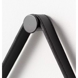 THRESHOLD W/ STUDIO MCGREE 26" WOOD MIRROW W/ PLEATHER STRAP HANGER, BLACK *NEW