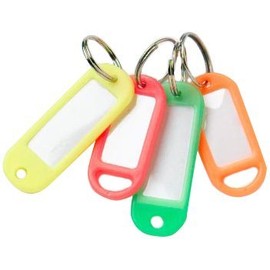 Merriway BH01824 (48 Pcs) Assorted Fluorescent Neon Key Ring Tags with Labels - 12 Each Green, Pink, Orange and Yellow
