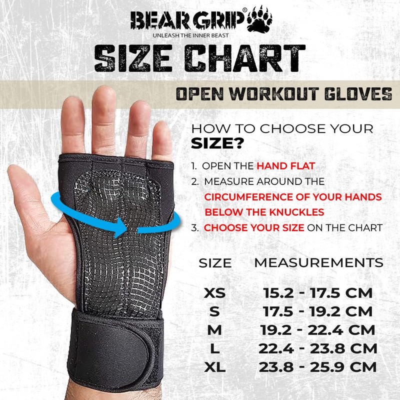 BEAR GRIP - Open Workout Gloves for Crossfit, Bodybuilding, callisthenics,