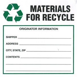 Materials for Recycle Industrial Labels, 6 x 6 inches, Paper, Pack of 100