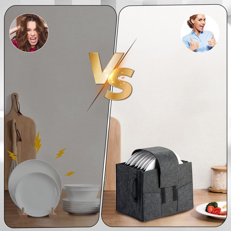 Longzhuo Caravan Felt Plate Holder, Dinnerware Storage Box, Motorhome Kitchen