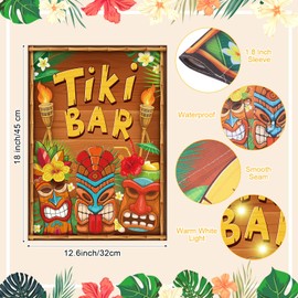 Capoda Tiki Garden Flag 12 x 18 Inch Summer Tiki Bar Lighted Flag Yard Flag with Solar Lights Double Sided Tropical Party Decor for Summer Tiki Tropical Party Outdoor Garden Supplies Decoration