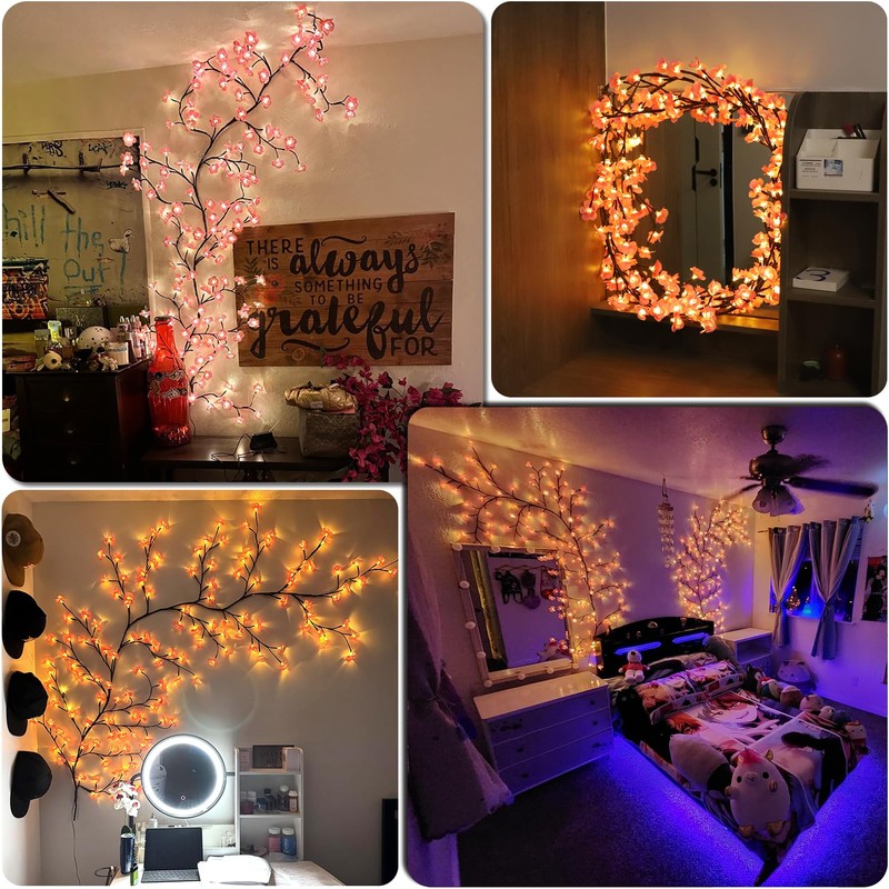 AOLTNRC Cherry Blossom Branches Lights, 48 LED 5.25 FT USB-Powered