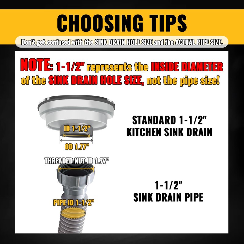 VIVIDA Sink Drain Pipe 1-1/2", Flexible Drain Pipe, 7.5"-17.7" Expandable