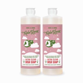 Rebel Green Super Deluxe Dish Soap - Natural Dishwashing Soap - Liquid Dish Detergent - Sustainable Dish Liquid Scented with Rose & Lemon - (16 oz Bottles, 2 Pack)